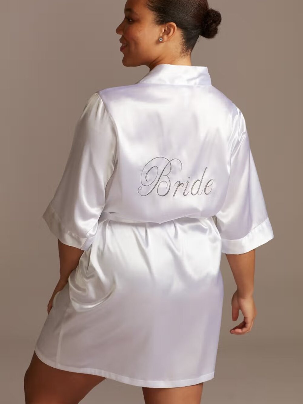 David's Bridal Embroidered Satin Bride Robe White Size L/XL